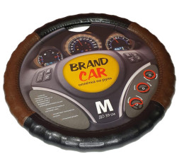 Оплетка на руль BRENDCAR "ATLANTA" - М, Чёрный/Коричневый (экокожа/ребристая)