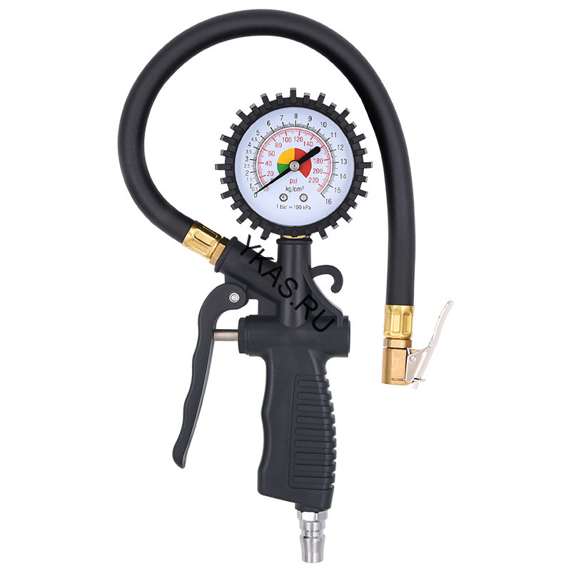 Пистолет для подкачки колес с манометром  "Carlife" с глицерином 25см, 10Bar