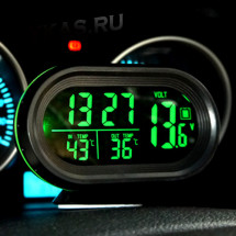 Авточасы  VST-7009V  (часы,вольтметр, термометр внутрен.+ наружный) зеленая подстветка