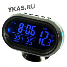 Авточасы  VST-7009V  (часы,вольтметр, термометр внутрен.+ наружный) синяя подстветка