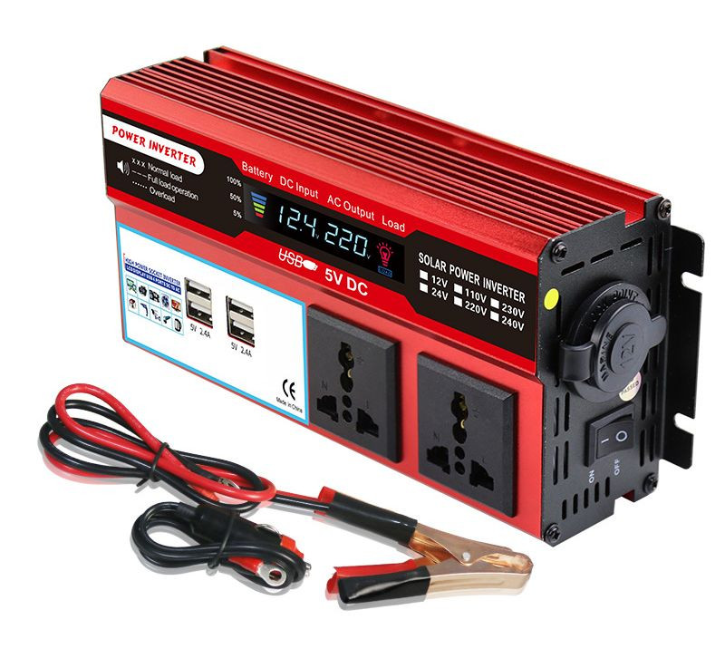 Преобраз. напряжения  Carlife  12-220V    500W, две розетки, 4 USB, вольтметр (пиковая 1000W)