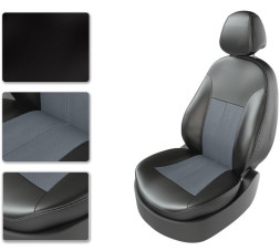 Авточехлы Экокожа Hyundai Creta с 2016г- черный-серый РОМБ (Premium)