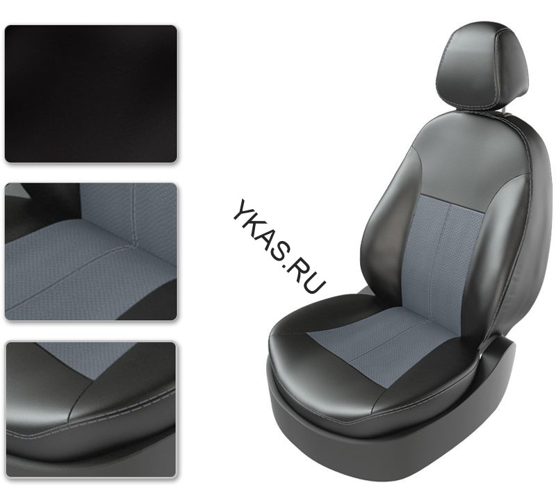 Авточехлы  Экокожа  Hyundai Creta  с 2016г- черный-серый  РОМБ (Premium)