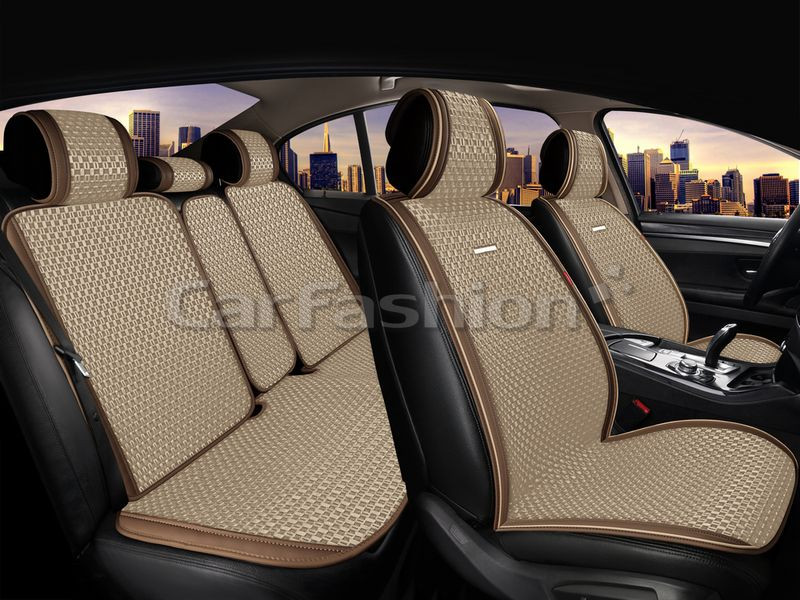 Комплект Накидок   «BREEZE PLUS»  Бежевый/Коричневый/Бежевый  (искусственный шёлк/экокожа)