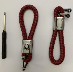 Брелок кожа плетенная  SKODA  Красный