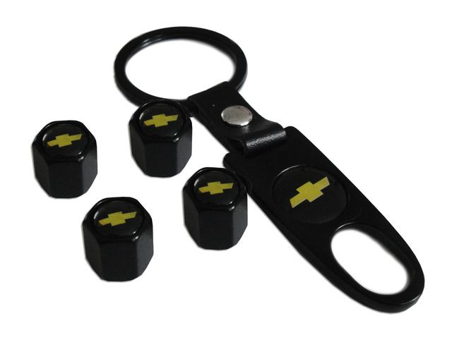 Брелок-ключ + колпачок на ниппель 4 шт CHEVROLET (черный)