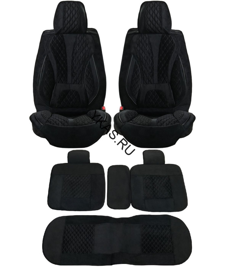 Комплект Накидок  Seintex  «Comfort Elite» Чёрный (велюр/подушка под поясницу/боковая поддержка)