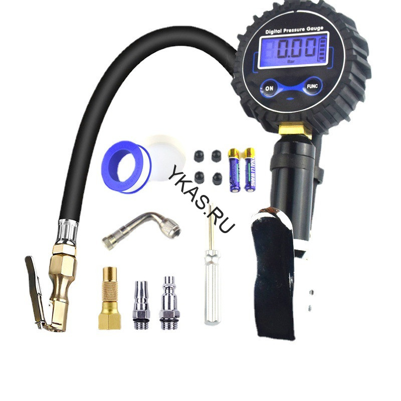 Пистолет для подкачки колес с манометром  "Carlife" электронный, быстросьем (металл)