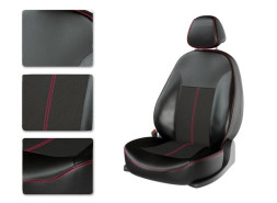 Авточехлы Экокожа Hyundai Creta с 2016г- черный/черный/красный (Premium)