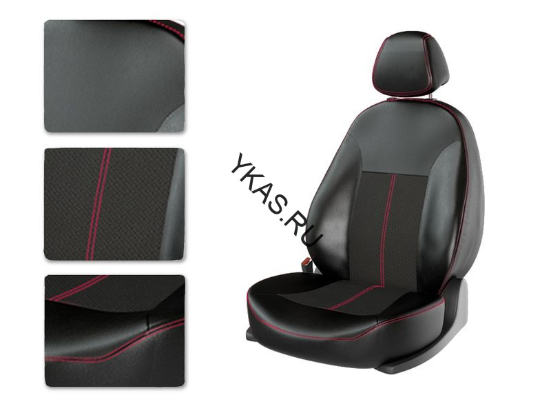 Авточехлы  Экокожа  Hyundai Creta  с 2016г- черный/черный/красный (Premium)
