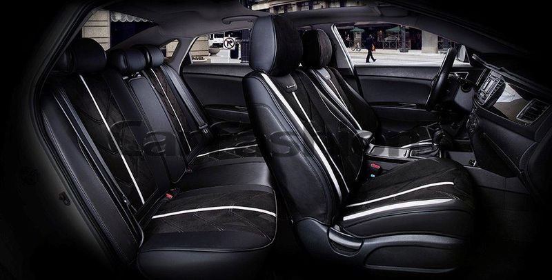 Чехлы  «5D» PREMIUM каркасные «START PLUS» Чёрный/Чёрный/Белый  (экокожа/нубук)