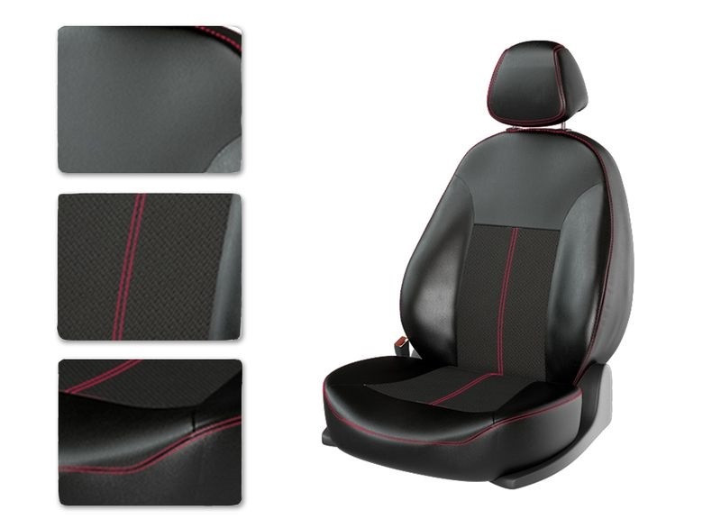 Чехлы  «ATOM LEATHER SINGLE 1ШТ», черный/черный/красный  (Экокожа)