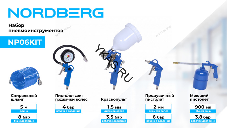 Набор пневмоинструмента NORDBERG NP06KIT (5 предметов)