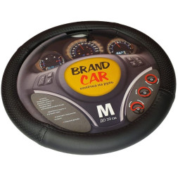Оплетка на руль BRENDCAR "BARCELONA" - S, Чёрный (кожа/перфорация)