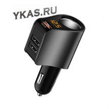 Разветвитель прикуривателя  1 выход + 3 USB QC3.0 , Hyundai вольтметр  темно-серый
