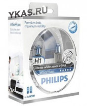 Автолампа Philips 12V   H1  55W  P14,5s  White Vision +60% Set 2pcs +W5W 12V-5W (W2,1x9,5d)