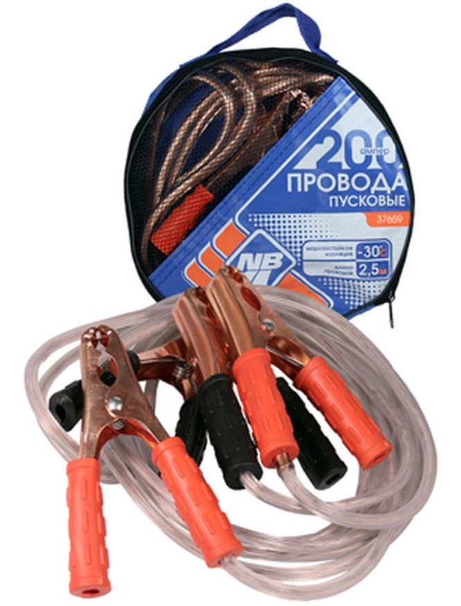 Провода пусковые  200А  "Nova Bright"  2,5м  (морозостойкие,прозрачная изоляция)  в сумке