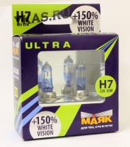 Лампа МАЯК 12V    H7   55W  Ultra  PX26d White Vision+150% (к-т.2шт)