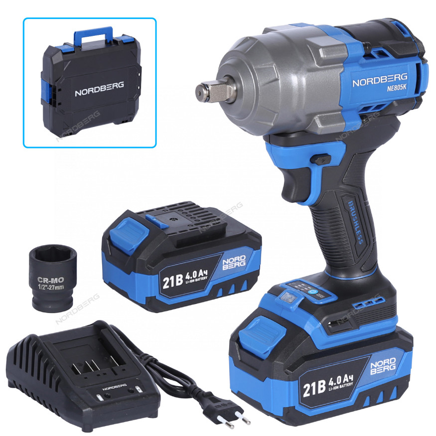 Аккумуляторный гайковерт NORDBERG NE805K (1/2", 21В, 1000Нм)