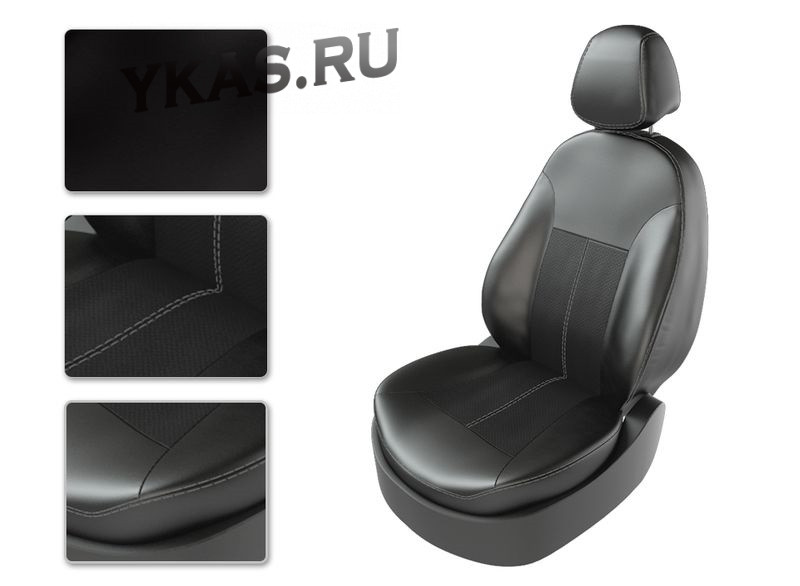АВТОЧЕХЛЫ  Экокожа  Lada Vesta  седан  с 2015г-  черный/черный/серый  (Premium)