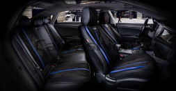 Чехлы  «5D» PREMIUM каркасные «START PLUS» Чёрный/Чёрный/Синий  (экокожа/нубук)