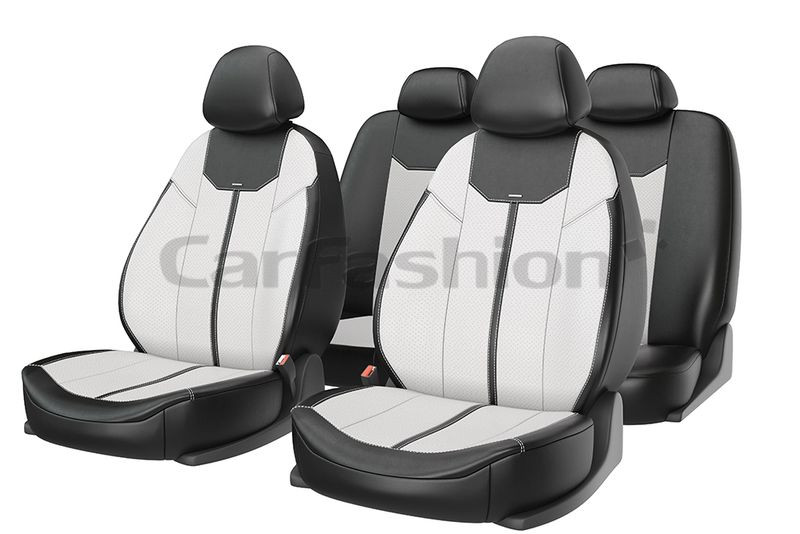 Чехлы  «MUSTANG»  Белый/Чёрный/Белый  (Экокожа)