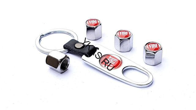 Брелок-ключ + колпачок на ниппель 4 шт FIAT (черный)