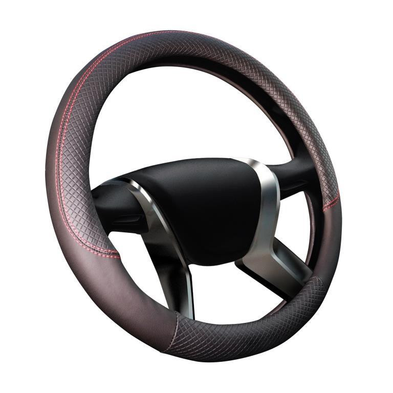 Оплетка на руль   Carlife  "Bosa" XXXL,  Чёрный с красной строчкой (ромб)