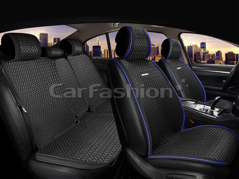 Комплект Накидок   «BREEZE PLUS»  Чёрный/Чёрный/Синий  (искусственный шёлк/экокожа)