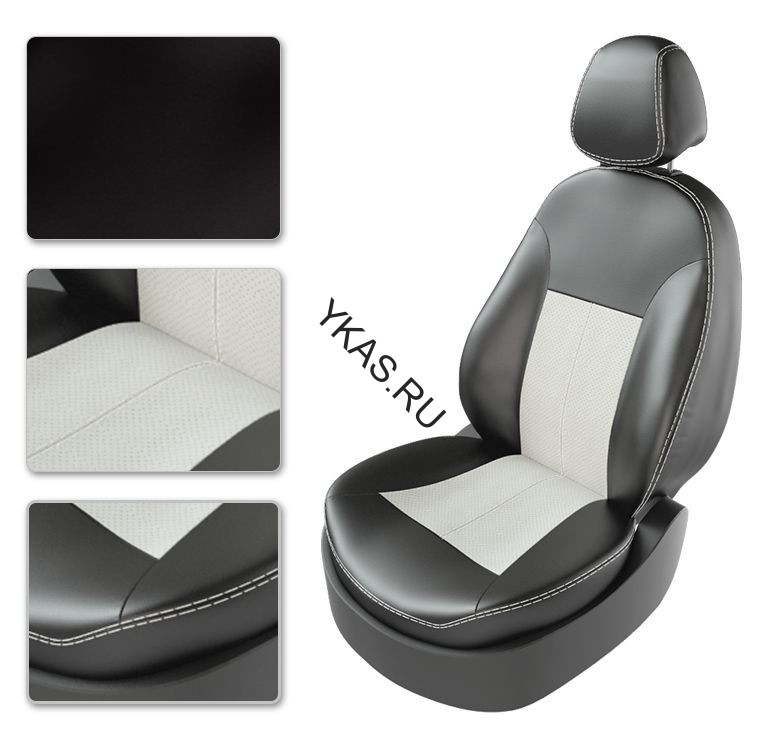 Авточехлы  Экокожа  Mitsubishi Outlander III (Invite,Inform) с 2012-2019г.  черный-серый (Premium)