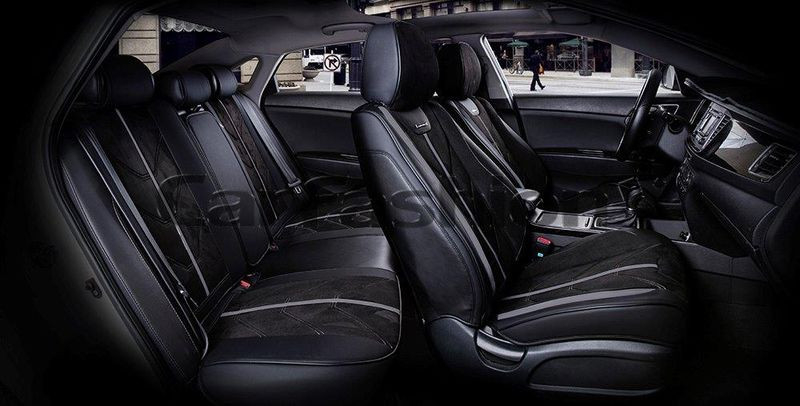 Чехлы  «5D» PREMIUM каркасные «START PLUS» Чёрный/Чёрный/Тёмн.Серый  (экокожа/нубук)