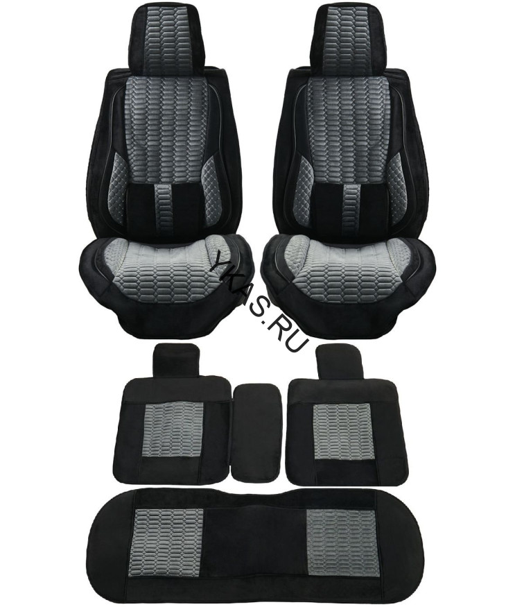 Комплект Накидок  Seintex  «Comfort» Чёрный/Серый (велюр/подушка под поясницу/боковая поддержка)
