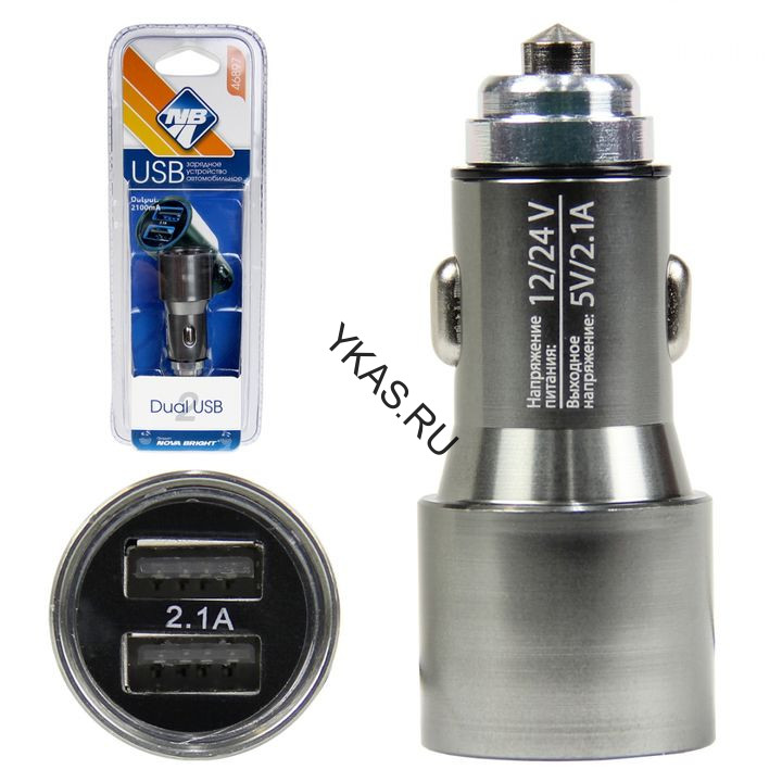 АЗУ  "Nova Bright"  2 USB-порта, 2100мА, 12/24В