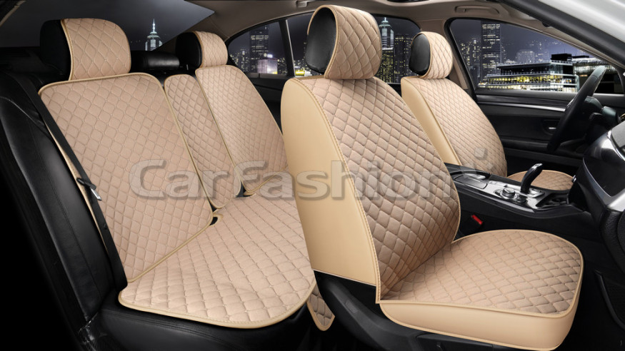 Комплект Накидок   «CUBE»  Бежевый/Бежевый/Бежевый  (лён/экокожа)