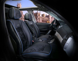 Накидки Фронт  «MADRID»  Чёрный/Чёрный/Синий  (велюр премиум класса/экокожа)