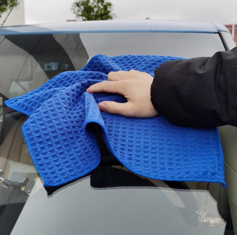 Полотенце вафельное №3 350гр.м для протирки стекол 40х40см синий