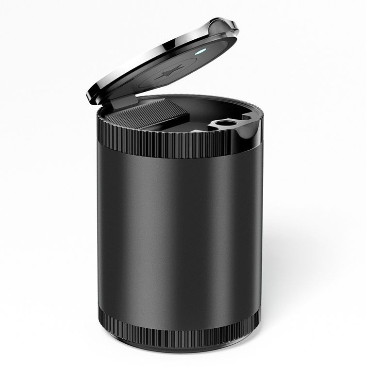 Пепельница Carlife чёрная 102*70мм со светодиодной подсветкой