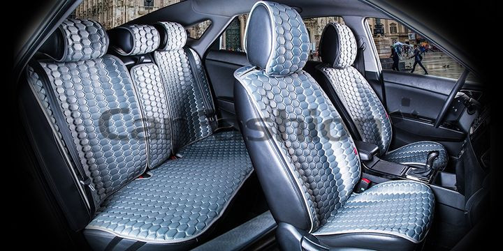 Комплект Накидок  «CARBON PLUS»  Серый/Серый/Серый  (полиэстер карбон/экокожа)