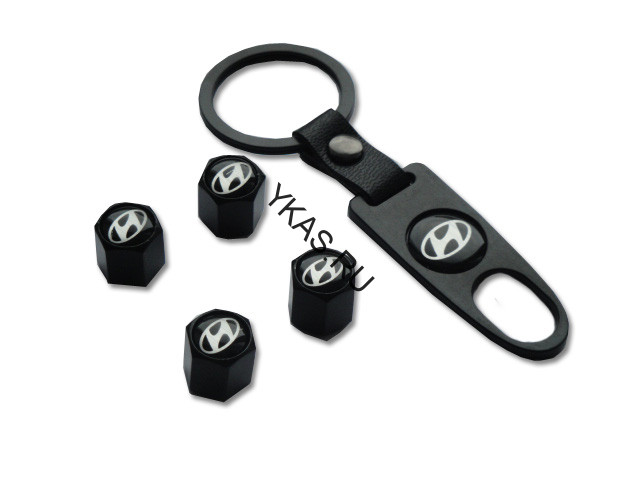 Брелок-ключ + колпачок на ниппель 4 шт HYUNDAI  (черный)