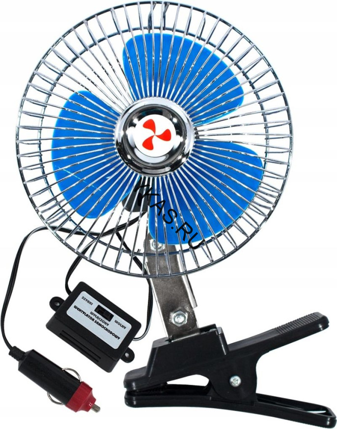 Вентилятор 8" М5  12 V метал.(регулир.скор.,угол поворота 120 градусов на клипсе)