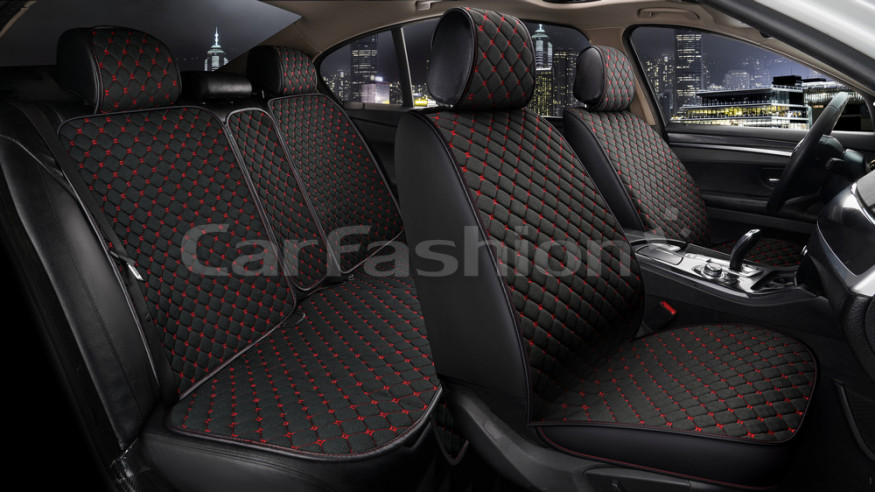 Комплект Накидок   «CUBE»  Чёрный/Чёрный/Красный  (лён/экокожа)