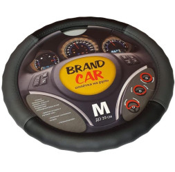 Оплетка на руль BRENDCAR "FUSION" - М, Чёрный/Серый (экокожа)