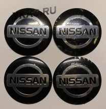 Этикетки на диски (метал)  диам. 56,5мм.  &quot;NISSAN&quot; черный  (4 шт.)