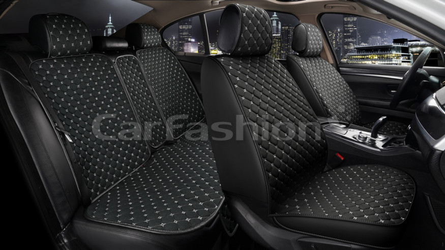 Комплект Накидок   «CUBE»  Чёрный/Чёрный/Серый  (лён/экокожа)