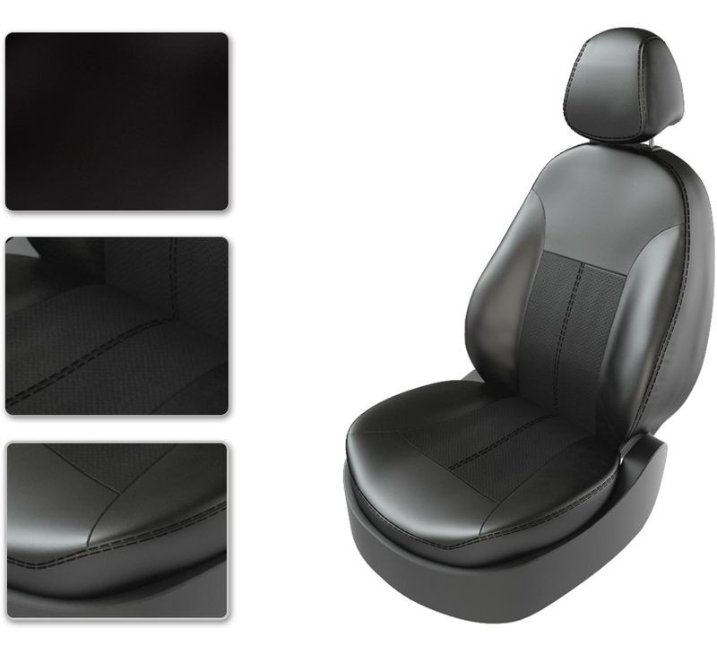 Авточехлы  Экокожа  KIA Soul  с 2019г- (раздельн.) черный (Premium)