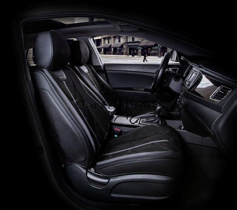 Чехлы  «5D» PREMIUM каркасные фронт  «START» Чёрный/Чёрный/Тёмн.Серый  (экокожа/нубук)