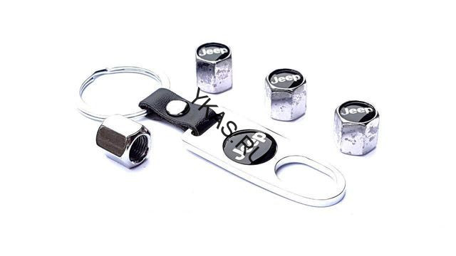Брелок-ключ + колпачок на ниппель 4 шт JEEP  (черный)