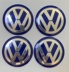 Этикетки на диски (метал)  диам. 56,5мм.  "VW" синий  (4 шт.)