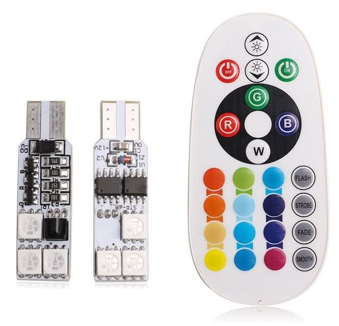 SOLAR  Свет-од  12V  T10 6 SMD W5W  W2.1x9.5d  Мультицвет (12 цветов) + пульт