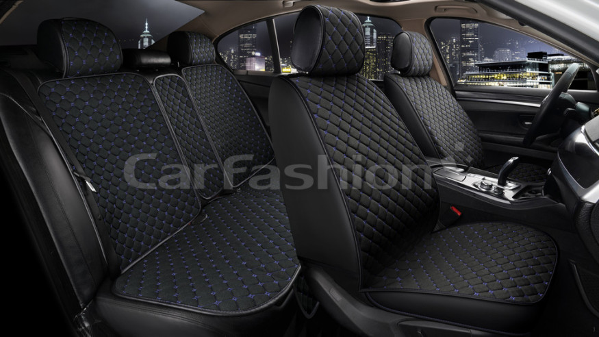 Комплект Накидок   «CUBE»  Чёрный/Чёрный/Синий  (лён/экокожа)